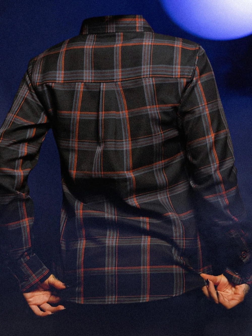 DIXXON Women's Black Plaid Button-Down Shirt with Orange Accent - Picture 2 of 4